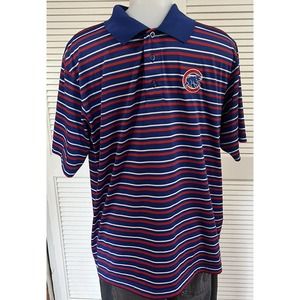 Chicago Cubs Mens Majestic Red White Blue Stripe Short Sleeve Polo Shirt Large